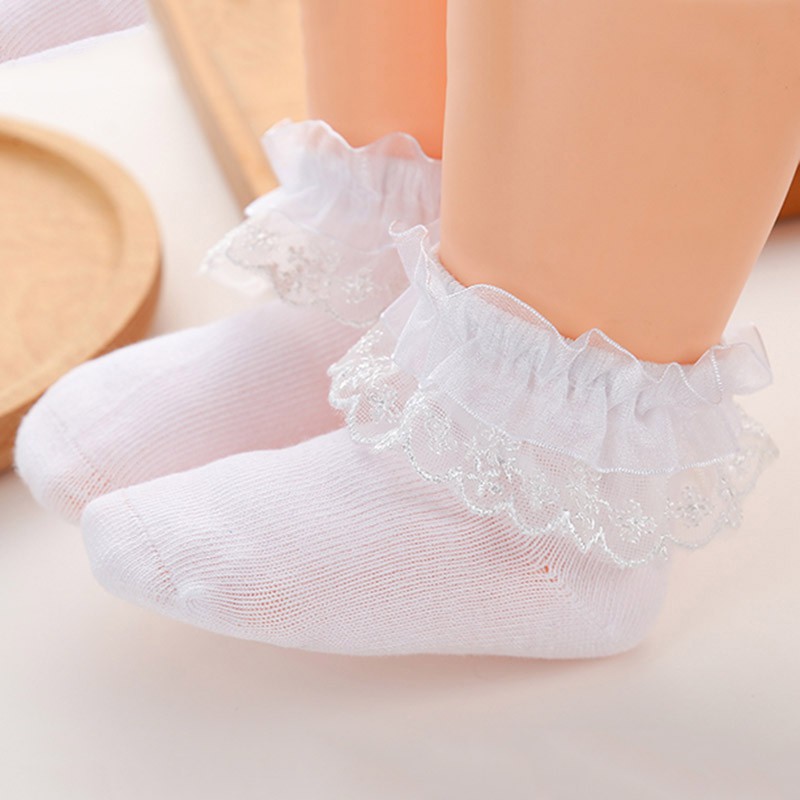 Vớ công chúa chất liệu cotton phối ren thêu hoa cho bé gái sơ sinh