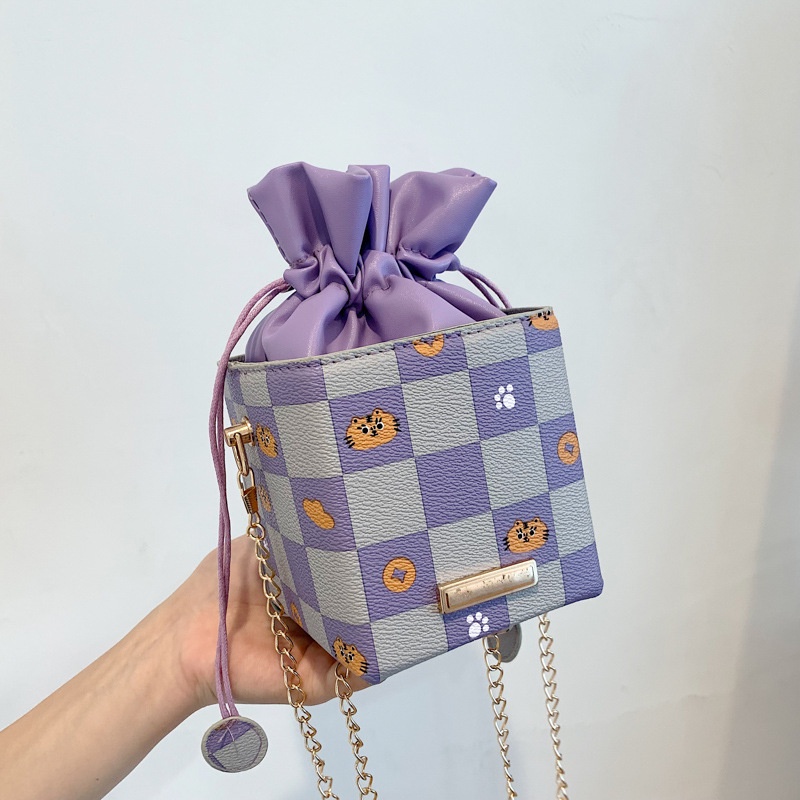 Túi rút dây IELGY mini họa tiết kẻ ô dành cho nữ