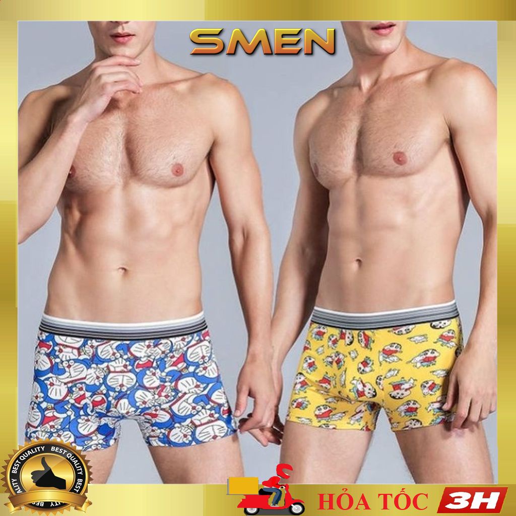 Quần lót nam boxer in hình, sịp đùi thun lạnh cao cấp họa tiết nhân vật hoạt hình Doremon, chuột mickey (Che tên) - SMEN