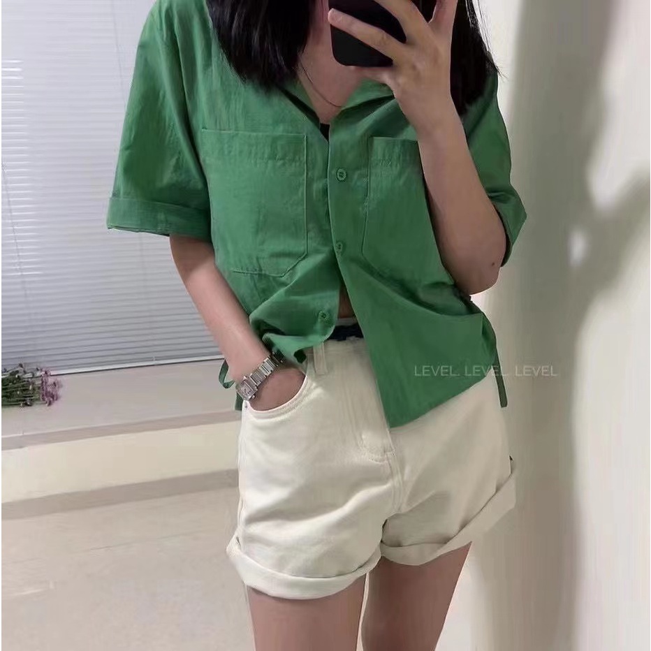 Áo sơ mi BH cổ polo dáng rộng tay ngắn thời trang mùa hè cho nữ