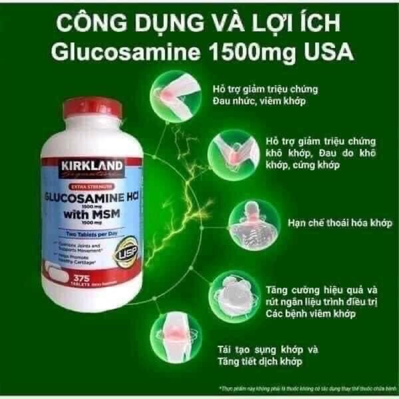 Viên uống Glucosamin HCL 1500mg With MSM 1500mg glucosamine Kirkland 375 Viên- Mẫu Mới