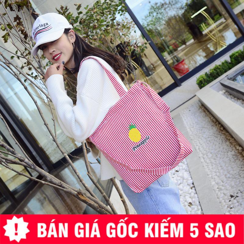 Túi Vải Tote Kẻ Sọc Trái Thơm Có Dây Đeo Chéo P913