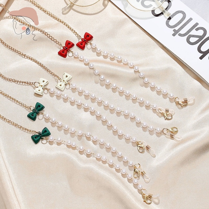 Dây Đeo Giá Đỡ Mắt Kính Hình Nơ Đính Ngọc Trai Tinh Tế Dành Cho Nữ