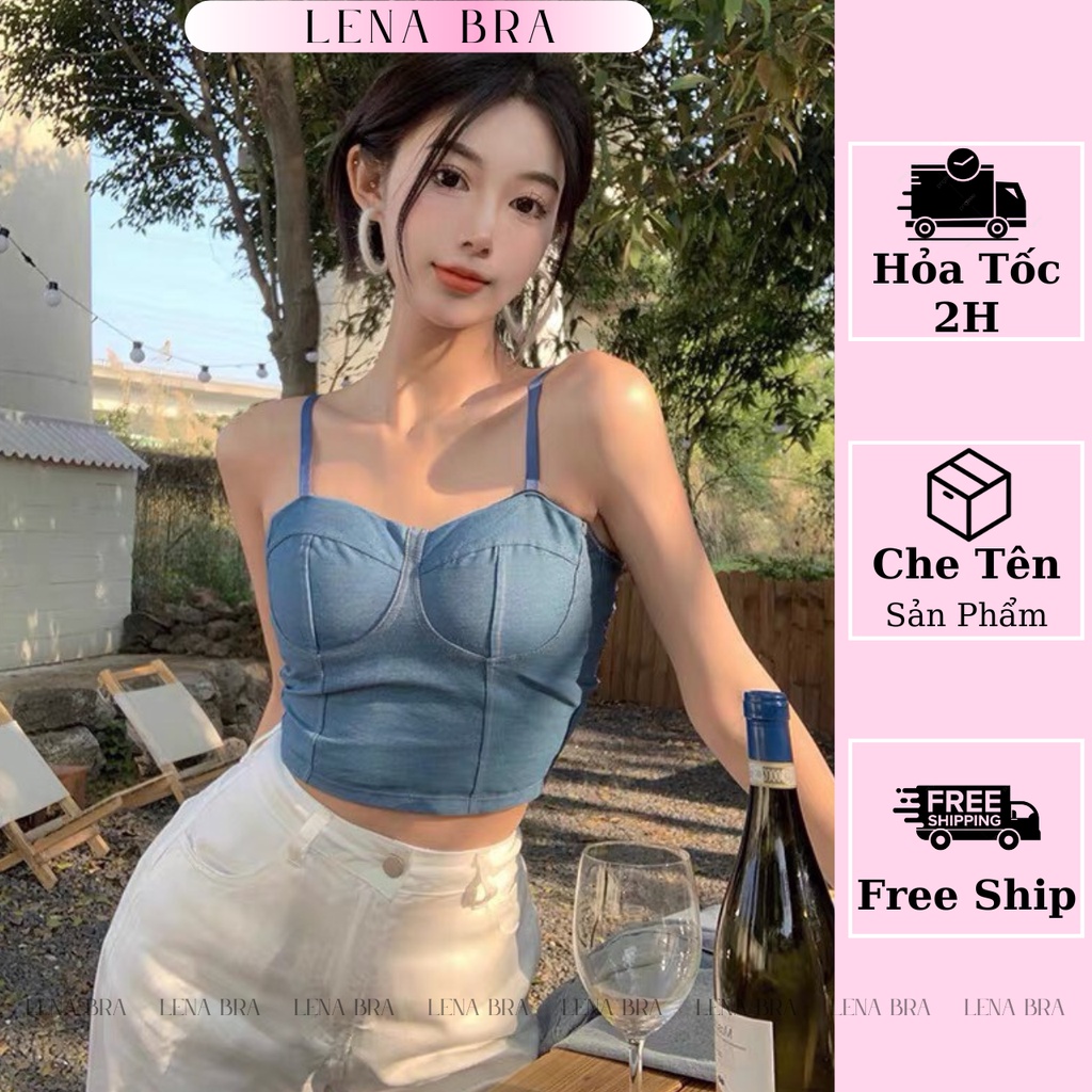 Áo lót nữ LENABRA, áo bra bò 2 dây cup ngực có đệm croptop lưng chun quyến rũ Hàn Quốc