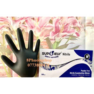Găng tay Nitrile đen không bột 100 cái / hộp - Găng tay y tế màu đen 50 đôi