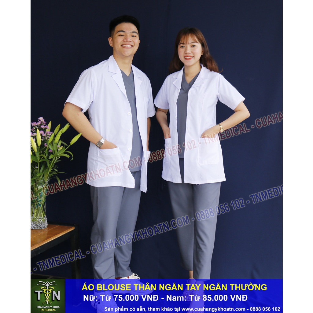Áo Blouse  Thân Ngắn Tay Ngắn Điều Dưỡng, Dược Sĩ, Xét Nghiệm - Thương Hiệu TN Medical