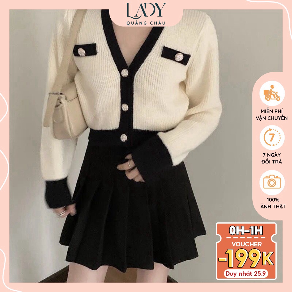 Cardigan len croptop, Áo khoác len cadigan dài tay LADY ulzzang kiểu hàn trẻ trung đẹp