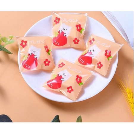 Set 100 túi kính dán miệng in hình GẤU TRẮNG dễ thương đựng bánh kẹo quà tặng nhỏ xinh