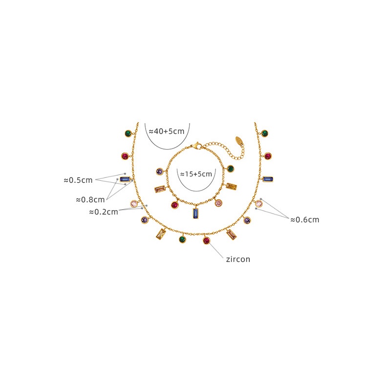 Set Dây Chuyền Và Vòng Tay Bằng Thép Titan Đính Đá Zircon Nhiều Màu Sang Trọng Không Phai Màu