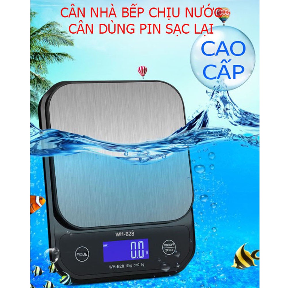 Cân điện tử nhà bếp chịu nước pin sạc lại KHALIK WH-B28 siêu bền độ chính xác cao - Fullbox