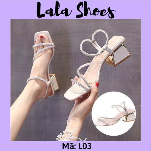 Guốc/ Dép Sandal cao gót nữ 5P đế vuông quai chéo đính đá - M42 - LALA SHOES