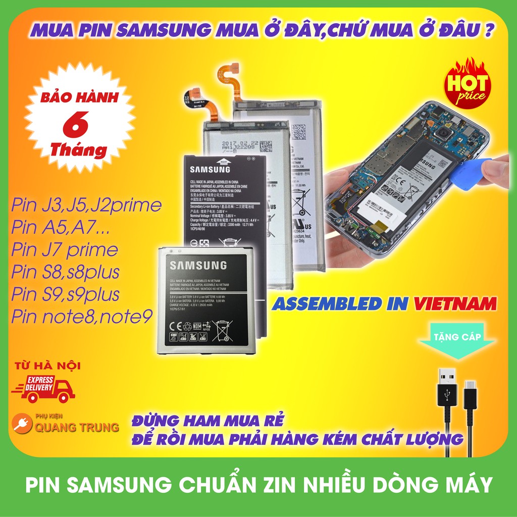 Pin Samsung chính hãng,nhiều dòng Galaxy J2/J3/J5 2015,J510,J7prime,S6,s8,s8plus,s9,s9plus,note8,note9