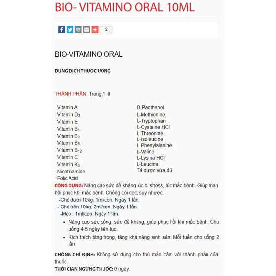 VITAMIN ORAL - Bổ sung vitamin - Tăng sức đề kháng cho chó mèo