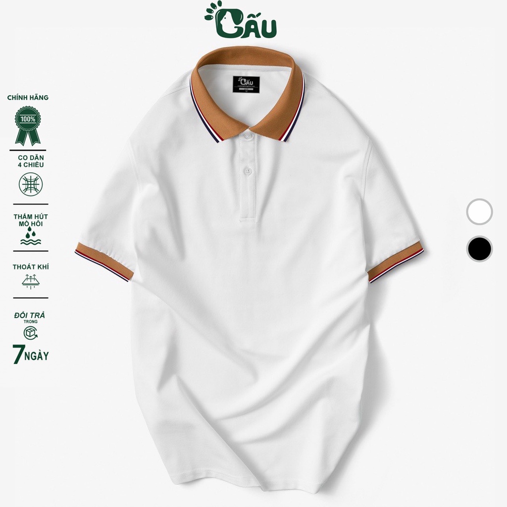 Áo thun Polo GẤU 194 Trơn Unisex vải cá sấu Poly co dãn 4 chiều dày dặn form gerular fit - PL Viền Ca Cao