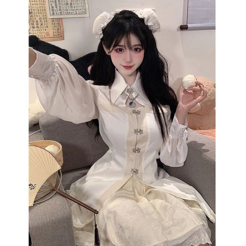 Set Áo Tay Dài + Chân Váy Ôm Eo Phong Cách Trung Hoa Thời Trang Thu Đông Mới