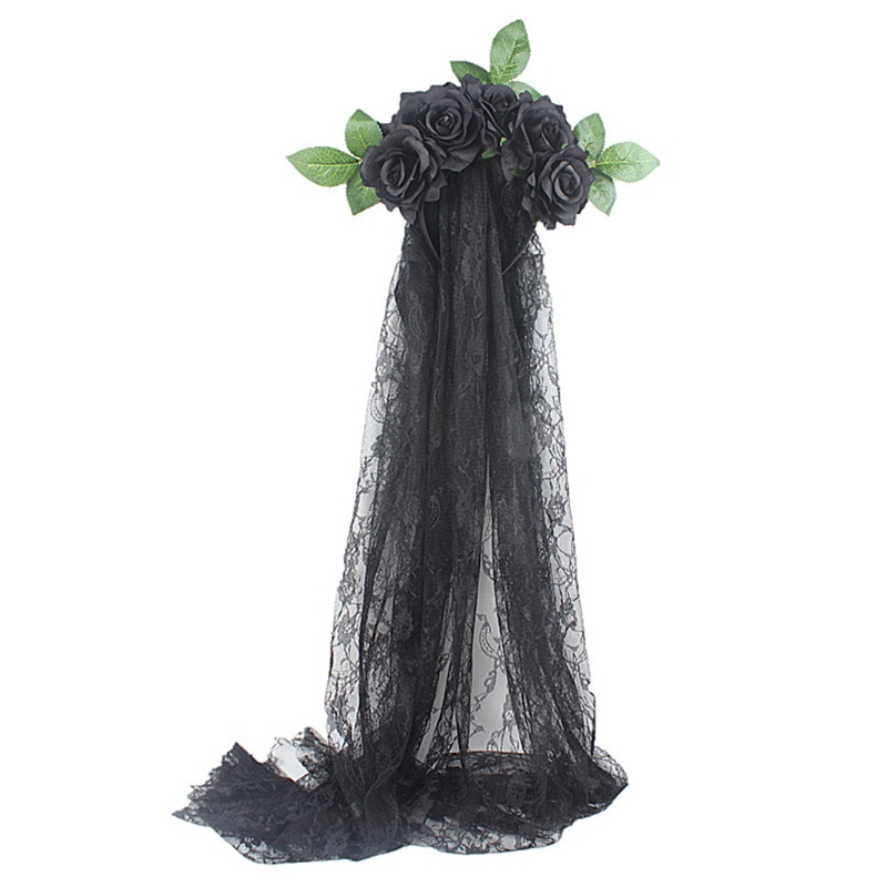 Băng Đô Cài Tóc Phối Lưới Họa Tiết Hoa Hồng Phong Cách Halloween Thời Trang