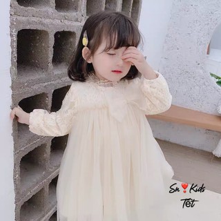 Váy ren babydoll nơ ngực cho bé gái