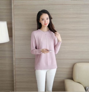 Áo len cổ tròn vạt lệch