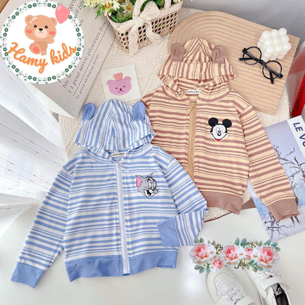 Áo Khoác Trẻ Em Minky Mom Chính Hãng Vải Thun Lạnh Sọc Dệt Hoạt Hình Thoáng Mát Cho Bé Từ 0-5 Tuổi Dưới 20kg - Hamykids