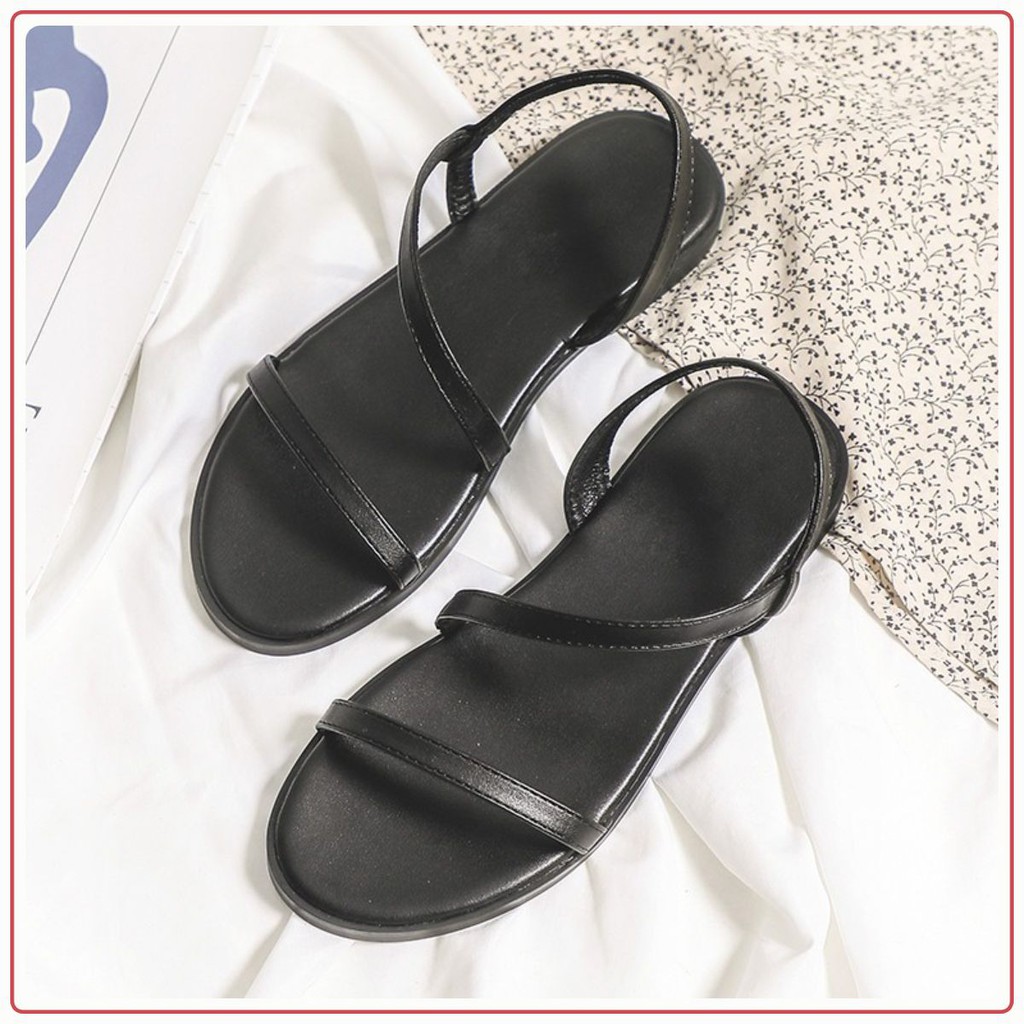 Giày SANDAL Nữ Đơn Giản &amp; Trẻ Trung quai chéo 2 màu kem, đen mã HGS37