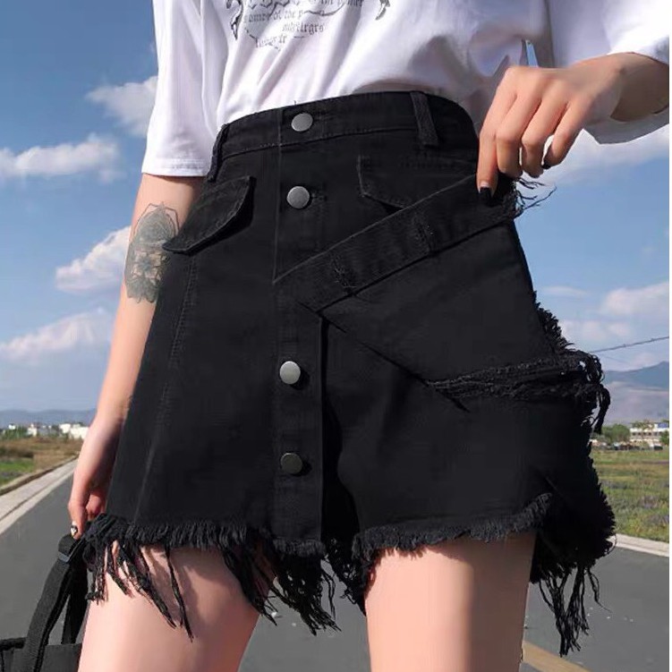 Quần short giả váy cạp cao tua gấu, quần short jean phong cách Ulzzang_G1 | BigBuy360 - bigbuy360.vn