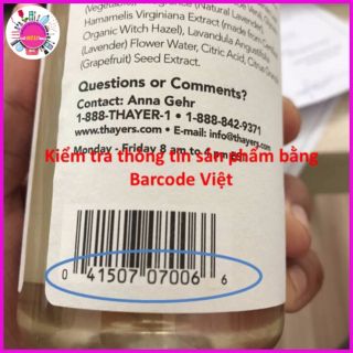 NƯỚC HOA HỒNG THAYERS WITCH HAZEL TONER MỸ