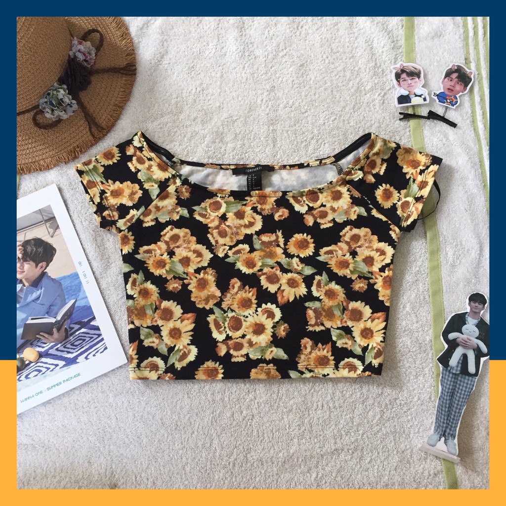 Áo Croptop F21 Hoa Hướng Dương Hàng Xuất Dư Siêu Đỉnh F21-HD