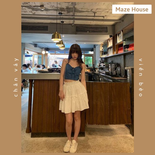 Chân váy đen trắng 💖 FREESHIP 💖 Chân váy vintage 2 lớp viền tầng bánh bèo siêu xinh - Maze House
