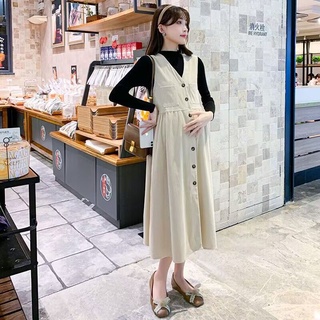 Đầm bầu thời trang công sở Mùa thu đông chất nhung không kèm áo