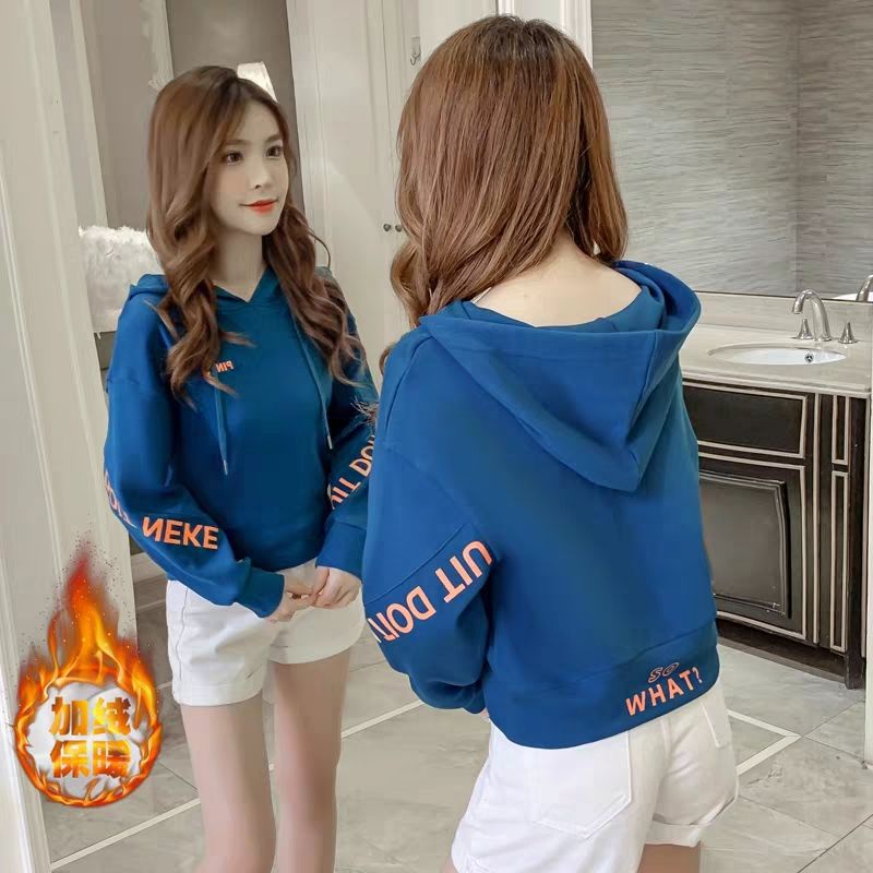 Áo Hoodie Lót Nhung Dày Dáng Rộng In Chữ Thời Trang Thu Đông Hàn Quốc Mới 2021