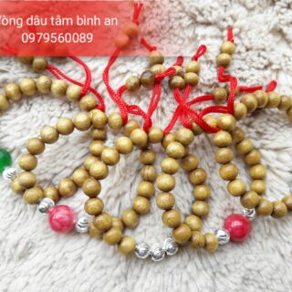 Vòng dâu tằm 2 bi bạc 1 viên đá