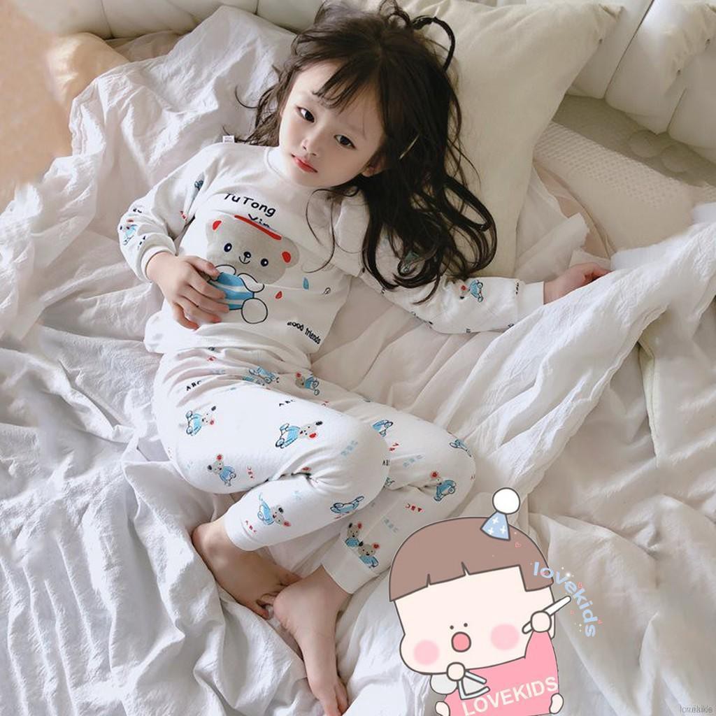 Bộ Đồ Ngủ Pijama Dài Tay 2 Món In Hình Hoạt Hình Cho Bé Từ 0-6 Tuổi