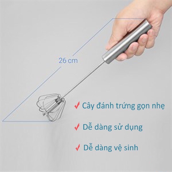 Cây đánh trứng cầm tay inox trục xoay tự động nhỏ gọn tiện dụng