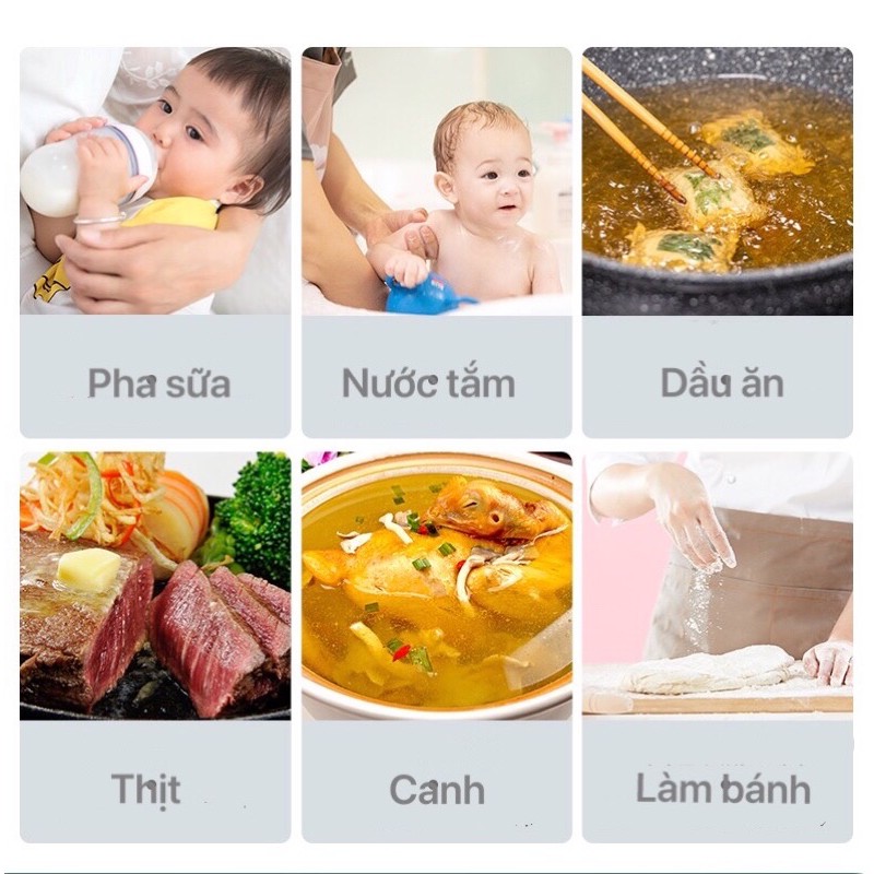 Nhiệt kế điện tử đa năng Deli đo nhiệt độ sữa, nước, thực phẩm, chất lỏng, bấm giờ, gấp gọn chất liệu an toàn