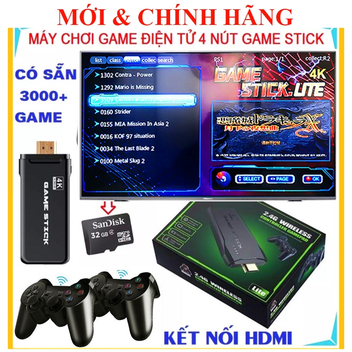 Máy Chơi Game Stick 4k HDMI, 4 Nút GameStation HDMI, SUP 400 Plus