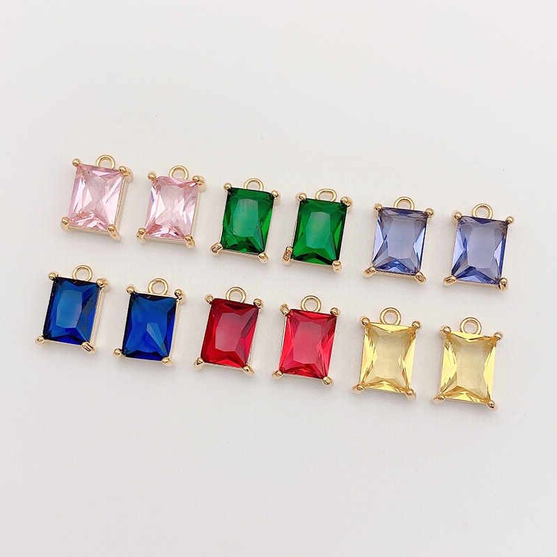 █diy゜14k●1miếng 14K túi vàng giữ màu hình chữ nhật đầy màu sắc zircon mặt dây chuyền mặt dây chuyền tự làm bằng tay vòng cổ phụ kiện vật liệu trang trí
