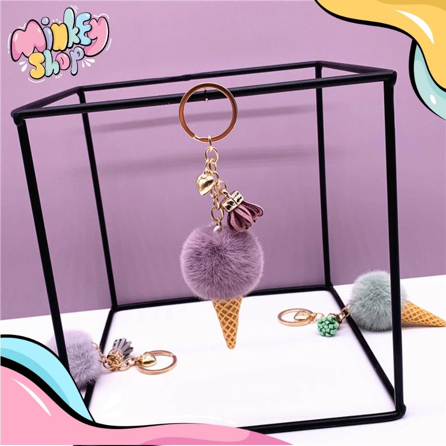 Móc Khóa Kem Bông Dễ Thương Nhiều Màu Đáng Yêu Phụ Kiện Túi Xách, Balo, Cặp Xách Cute 02MKK -Minkey