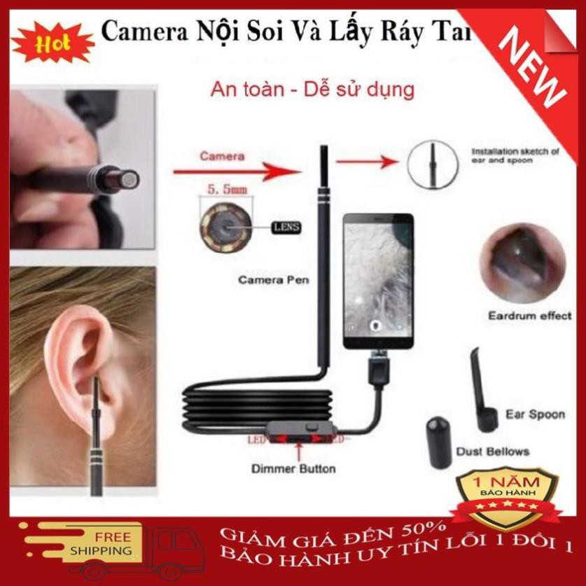 Dụng Cụ Lấy Ráy Tai Có Camera 3 Trong 1, Nội Soi Tai, Mũi Họng - Có App Kết Nối Với Điện Thoại full HD