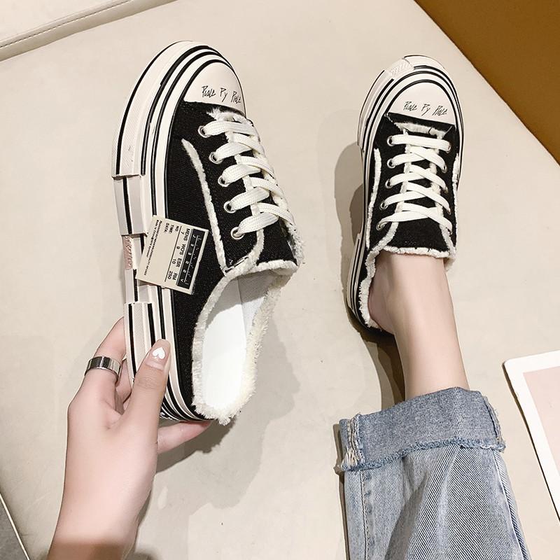Giày Lười canvas Đế Dày Tăng Chiều Cao Thiết Kế Mới 2021 Thời Trang Mùa Hè Cho Nữ