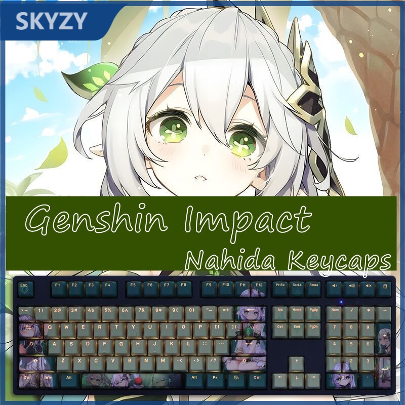 Nahida Keycaps Cherry Profile Genshin Impact Anime PBT Dye Sub Bàn phím cơ học Keycap