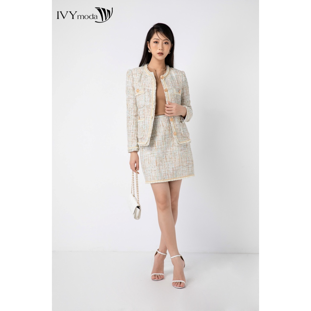  Áo vest Tweed nữ họa tiết kẻ IVY moda MS 70B9012 | BigBuy360 - bigbuy360.vn