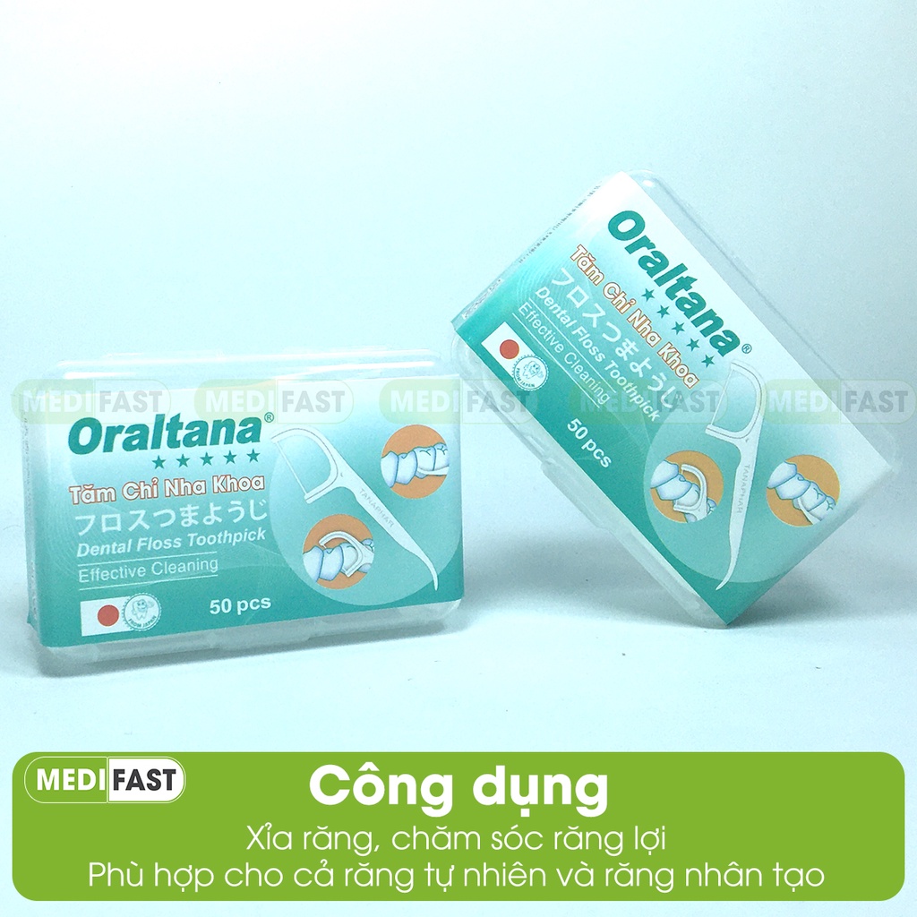 Tăm chỉ nha khoa Oraltana - hộp 50 cái - tăm xỉa kẽ răng hương bạc hà, tiện lợi, dễ dàng mang đi, vệ sinh răng miệng