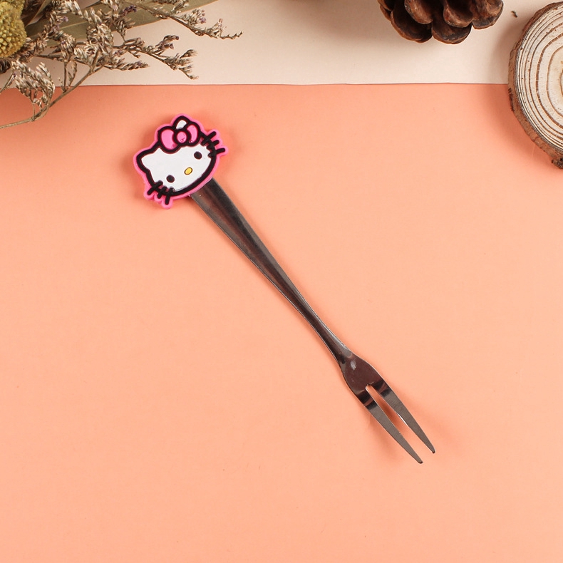 Nĩa ăn trái cây cán silicone hình nhân vật hoạt hình