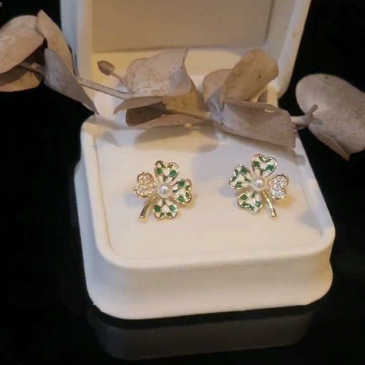 Bông Tai Bạc 925 Hình Cỏ Bốn Lá Đính Ngọc Trai Nhân Tạo 2022