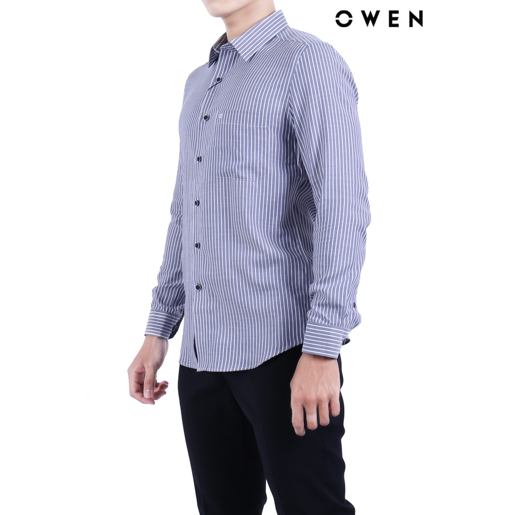 Áo sơ mi dài tay OWEN Bamboo Slimfit có túi màu xanh navy - AS22247DT