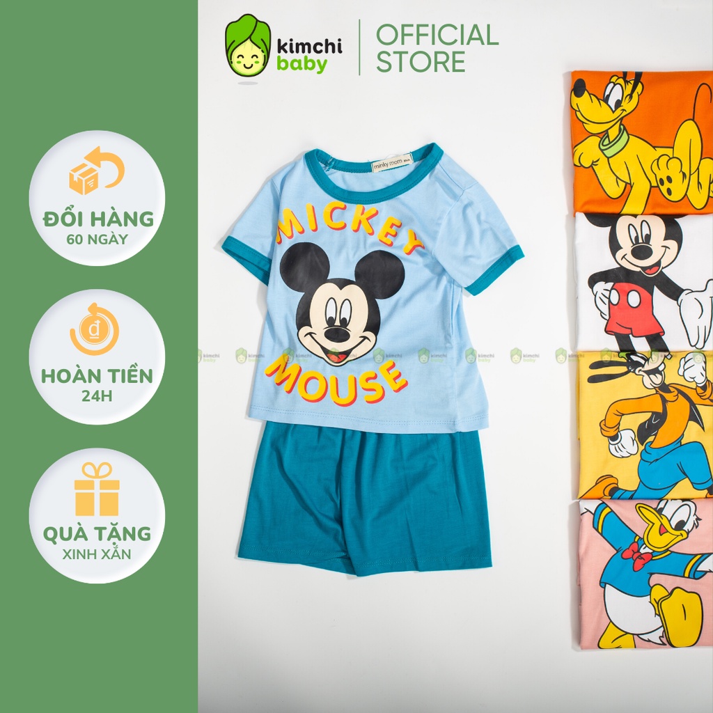 Bộ Cộc Tay Cho Bé Trai, Bé Gái Minky Mom Vải Thun Lạnh Hoạt Hình Mickey Cổ Viền, Bộ Quần Áo Trẻ Em Mặc Nhà MKM2217