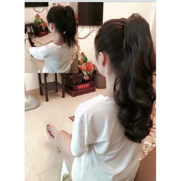 Tóc giả nữ đẹp. Tóc giả ngoặm kẹp đuôi tóc xoăn sóng to 60cm, mềm mượt như tóc thật