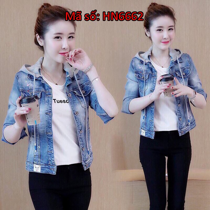 HN6662 ÁO KHOÁC JEAN CÓ NÓN SANG TRỌNG CÁCH ĐIỆU CÓ SIZE LỚN XXXL