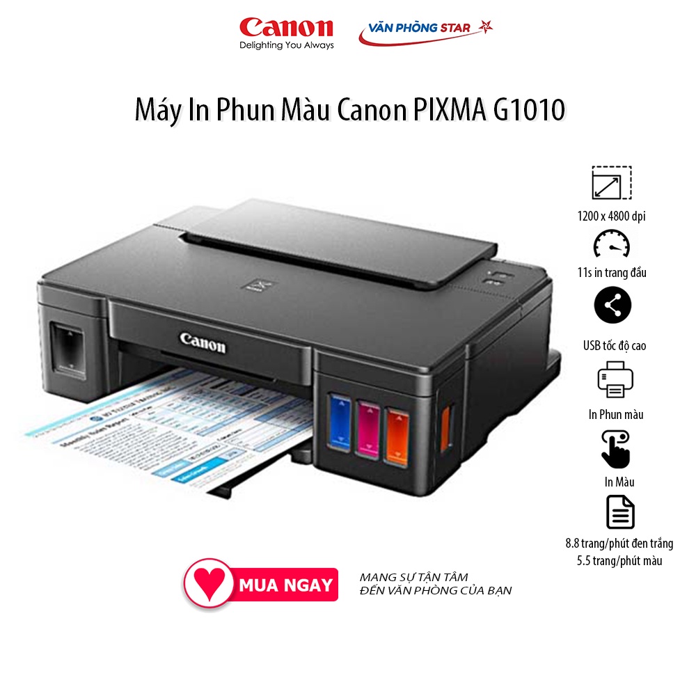 [FREESHIP] Máy In Phun Màu Canon PIXMA G1010 tốc độ 8.8 ảnh/phút (đen trắng), 5 ảnh/phút (màu) tại VANPHONGSTAR