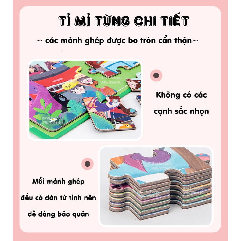 [2 in 1]Bộ tranh xếp hình nam châm từ tính với 40 mảnh ghép - hãng MAORONRON